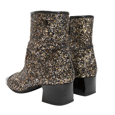 Black & Gold Chanel Glitter Cap-Toe Ankle Boots Size 37 - Atelier-lumieresShops Revival