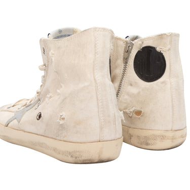 White & Silver Golden Goose Canvas High-Top Sneakers Size 39