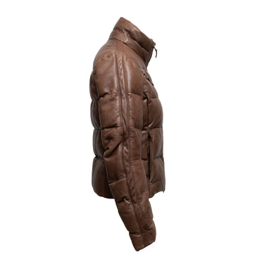 Brown RLX Ralph Lauren Leather Puffer Jacket Size US M - Designer Revival