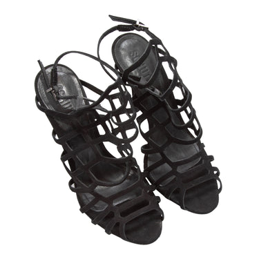 Black Schutz Suede Cage Heeled Sandals Size 37.5