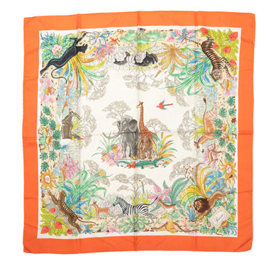 Vintage Orange & Multicolor Gucci Jungle Print Silk Scarf - Designer Revival