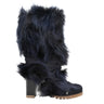 Navy Chloe Coyote Fur & Leather Mid-Calf Boots Size 37 - Designer Revival