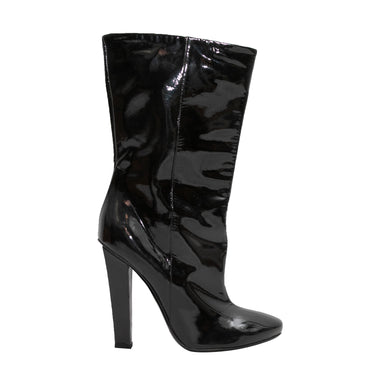 Black Jimmy Choo Patent Leather Heeled Boots Size 38 - Designer Revival