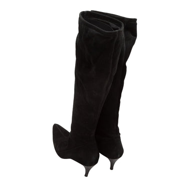 Black Gucci Pointed-Toe Suede Knee-High Boots Size 39 - Designer Revival