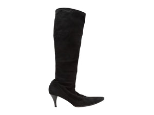 Black Gucci Pointed-Toe Suede Knee-High Boots