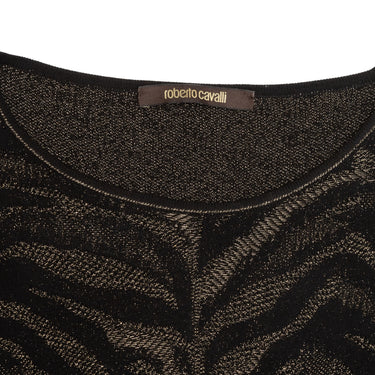 Black & Gold Roberto Cavalli Metallic Knit Tiger Patterned Dress Size EU 44 - Designer Revival