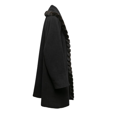Black Linda Richards Long Wool Mink-Trimmed Coat Size US 12