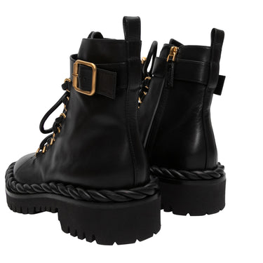 Black Valentino Leather Combat Boots Size 37.5 - Designer Revival