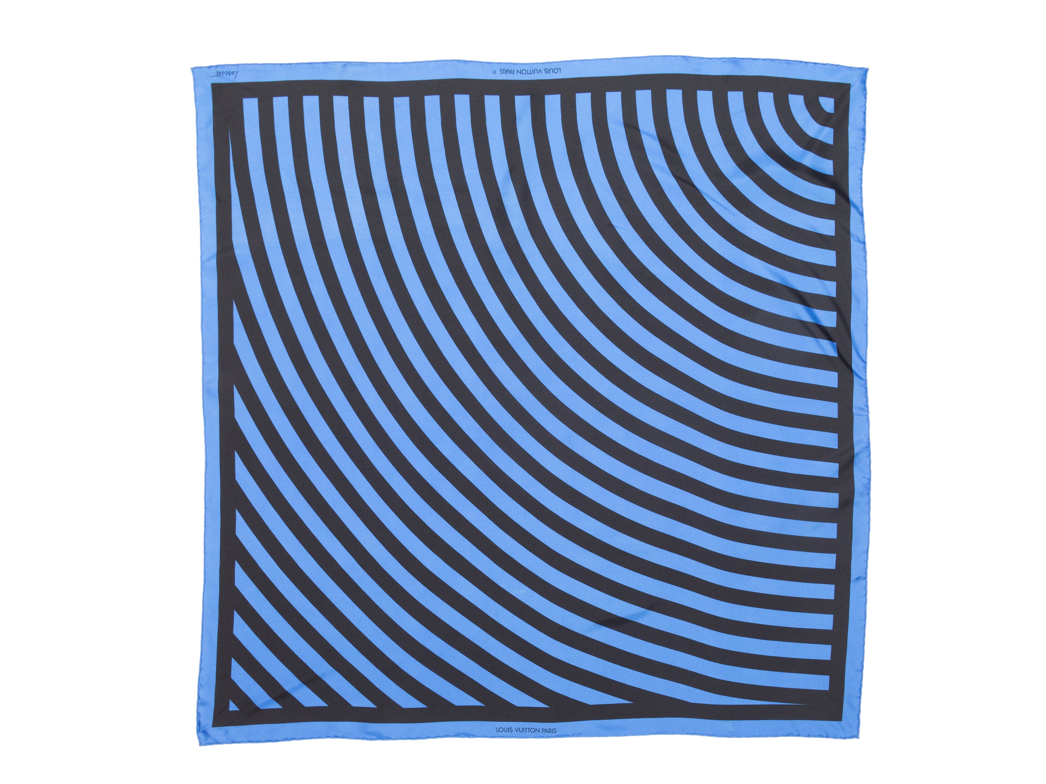 Blue & Black Louis Vuitton Striped Silk Scarf