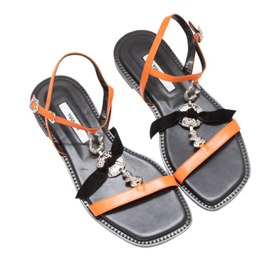 Orange & Black Yuul Yie Ankle Strap Flat Sandals Size 38