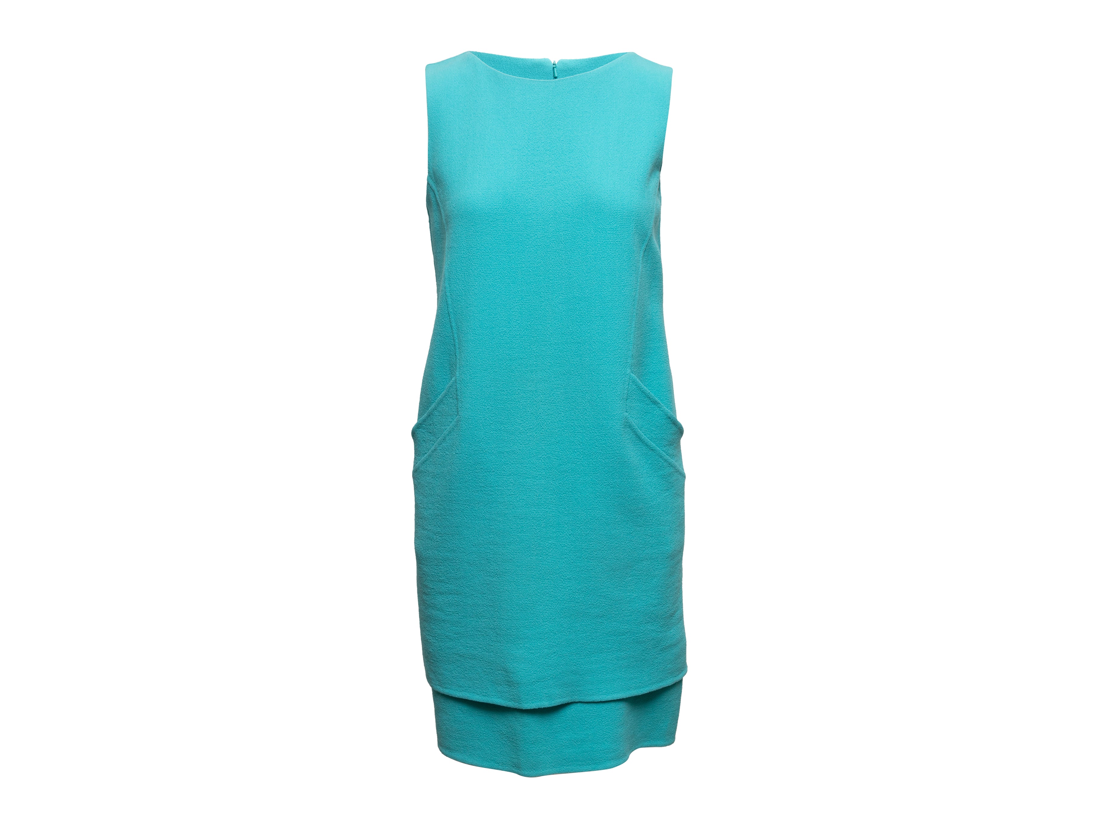 Turquoise Oscar de la Renta Resort 2015 Wool Dress Size US 4 - Designer Revival