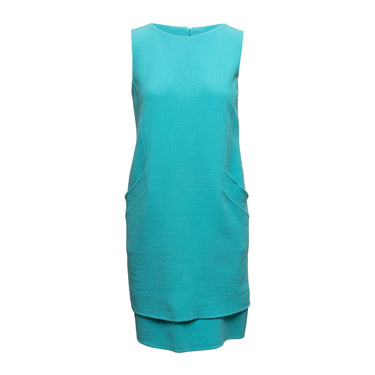 Turquoise Oscar de la Renta Resort 2015 Wool Dress Size US 4 - 127-0Shops Revival