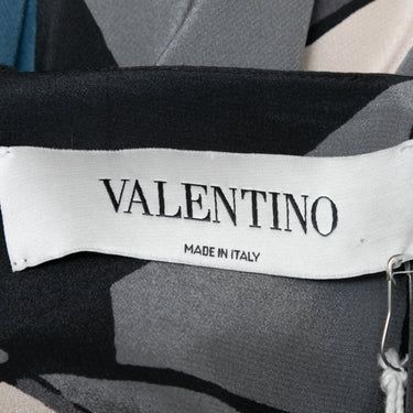 Grey & Multicolor Valentino Geometric Print Silk Dress Size US M - Designer Revival