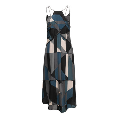 Grey & Multicolor Valentino Geometric Print Silk Dress Size US M - Designer Revival