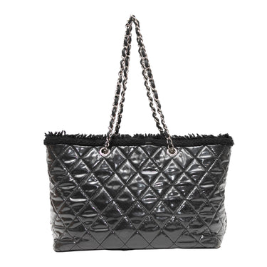 Black Chanel Quilted Cotton Fringe & PVC Tote Bag - Designer Revival