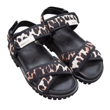 Black & Tan Ganni Leopard Print Lug Sole Sandals Size 40