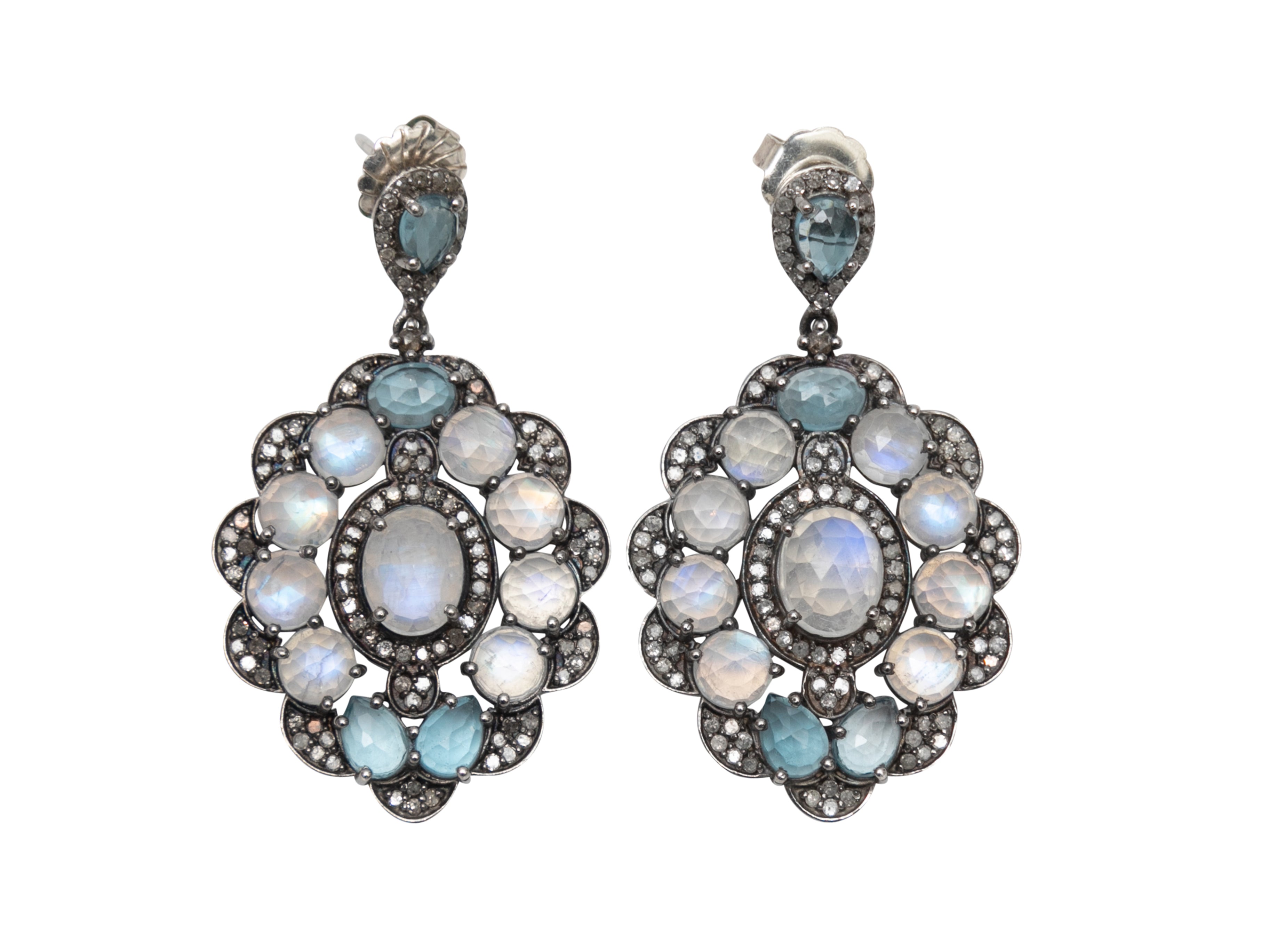 Light Blue Bavna Labradorite & Pave Diamond Pierced Drop Earrings - Designer Revival