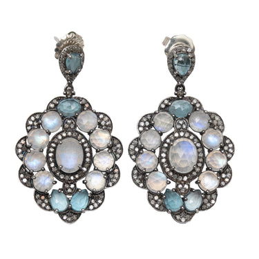 Light Blue Bavna Labradorite & Pave Diamond Pierced Drop Earrings - Designer Revival