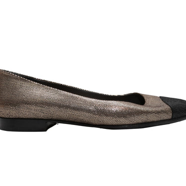Silver & Black Chanel Cap-Toe Flats Size 39.5 - Atelier-lumieresShops Revival
