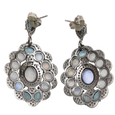 Light Blue Bavna Labradorite & Pave Diamond Pierced Drop Earrings - Designer Revival