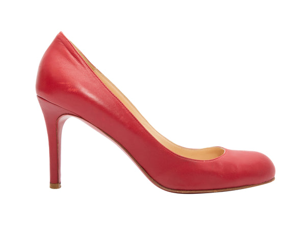 Red Christian Louboutin Round-Toe Leather Pumps