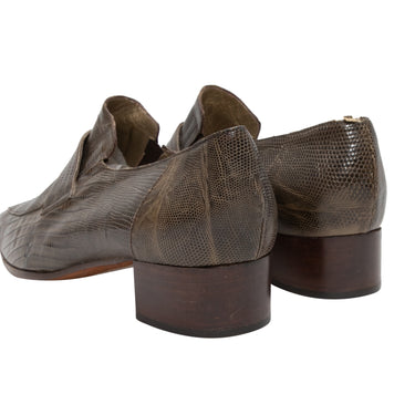 Vintage Olive Yves Saint Laurent Lizard Loafers Size 37 - Designer Revival