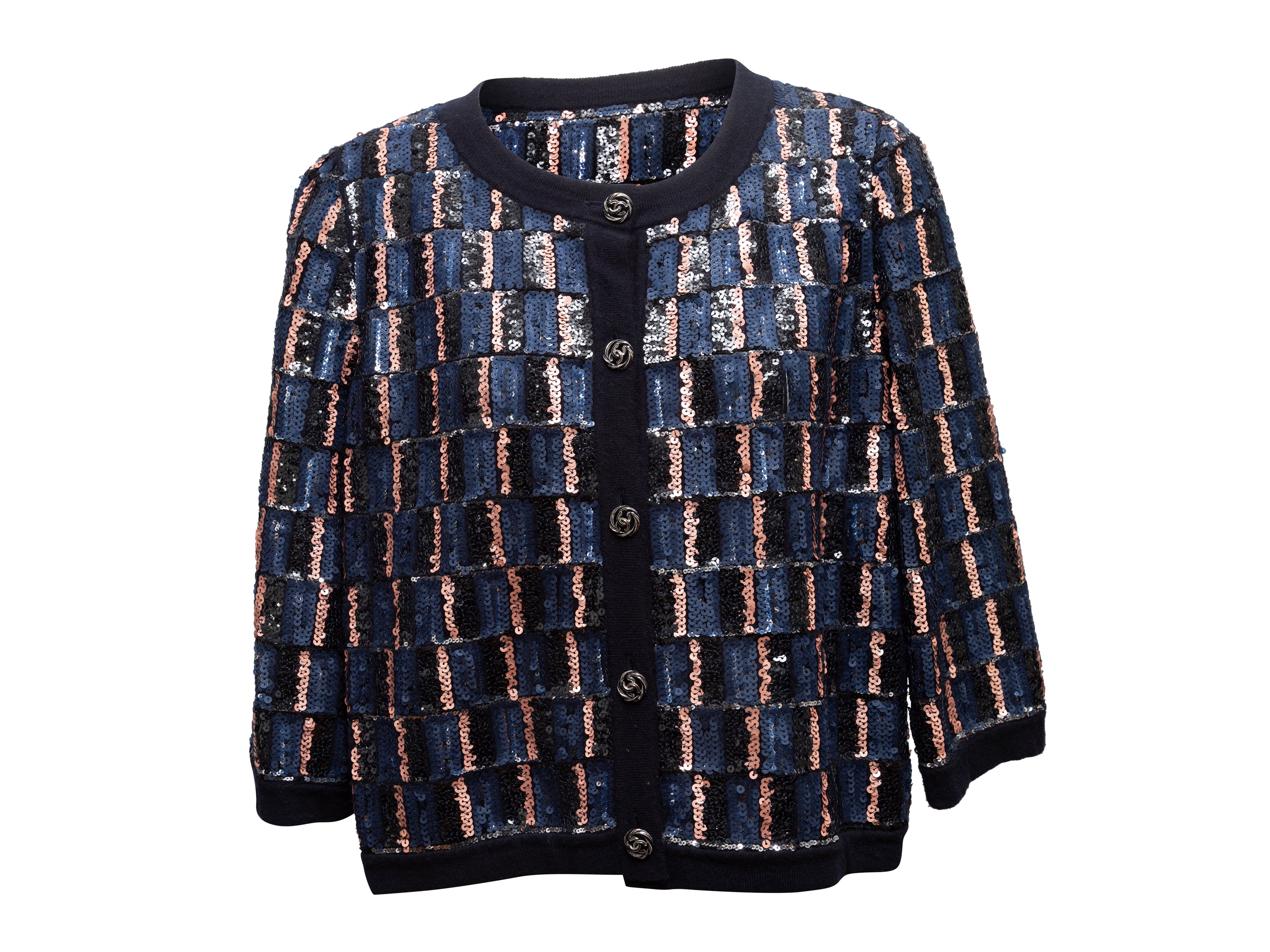 Navy & Multicolor Chanel Sequined Cashmere Cardigan
