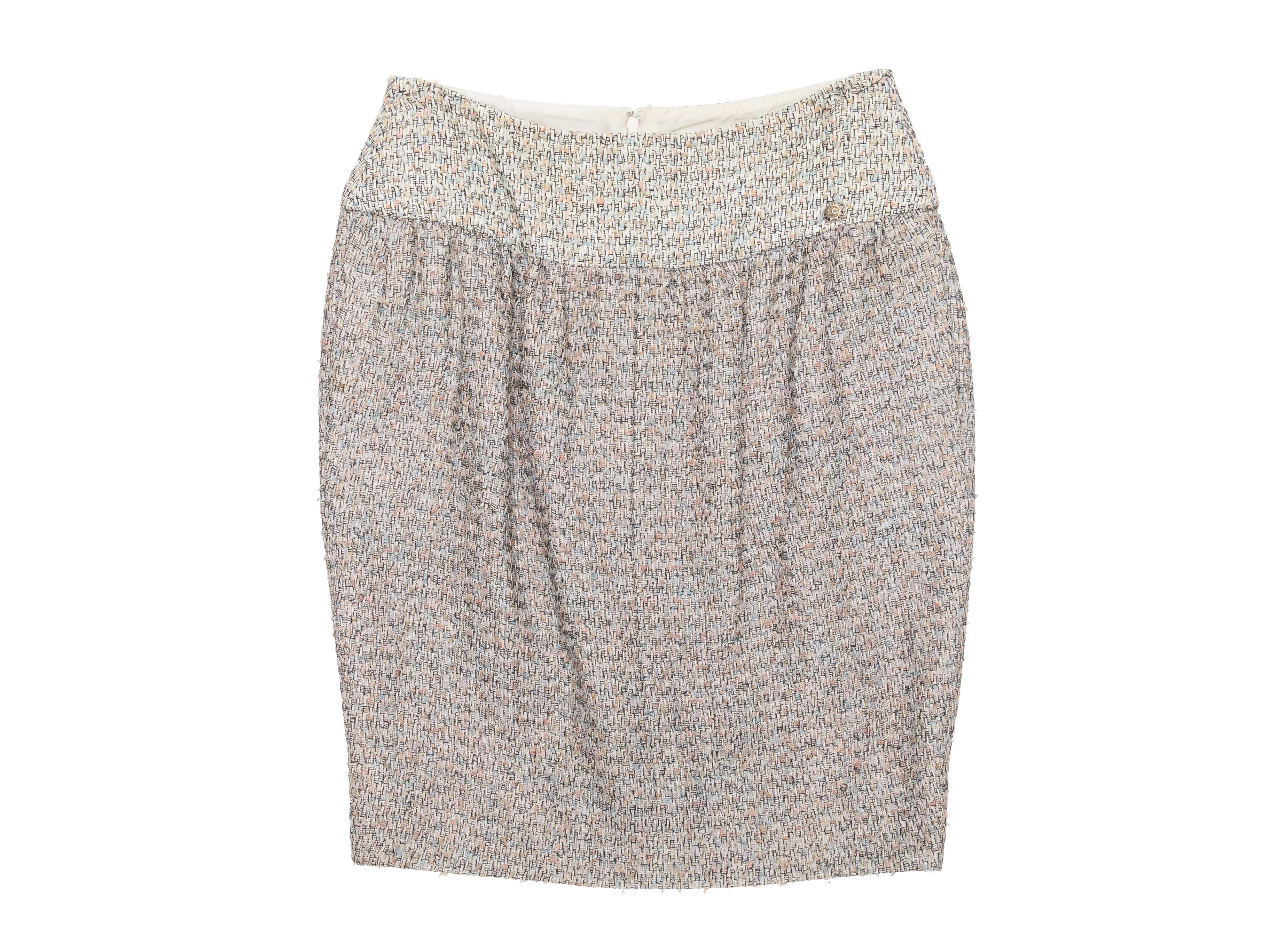 White & Multicolor Chanel Tweed Mini Skirt Size EU 36