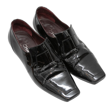 Black Chanel Patent Square-Toe Loafers Size 37.5