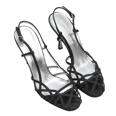 Black Dolce & Gabbana Strappy Glitter Heeled Sandals Size 38 - Designer Revival