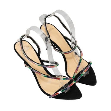 Black & Multicolor Crystal-Embellished Heeled Sandals Alexandre Birman Size 40 - Designer Revival