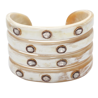 Beige & White Arthur Mader Sliced Diamond & Horn Cuff Bracelet - Designer Revival