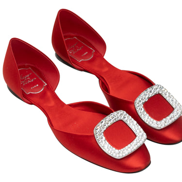 Red Roger Vivier Satin d'Orsay Buckle Flats Size 39