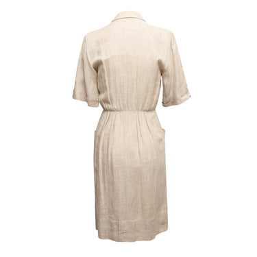 Vintage Beige Yves Saint Laurent Variation 1990s Linen Dress Size EU 36 - Designer Revival