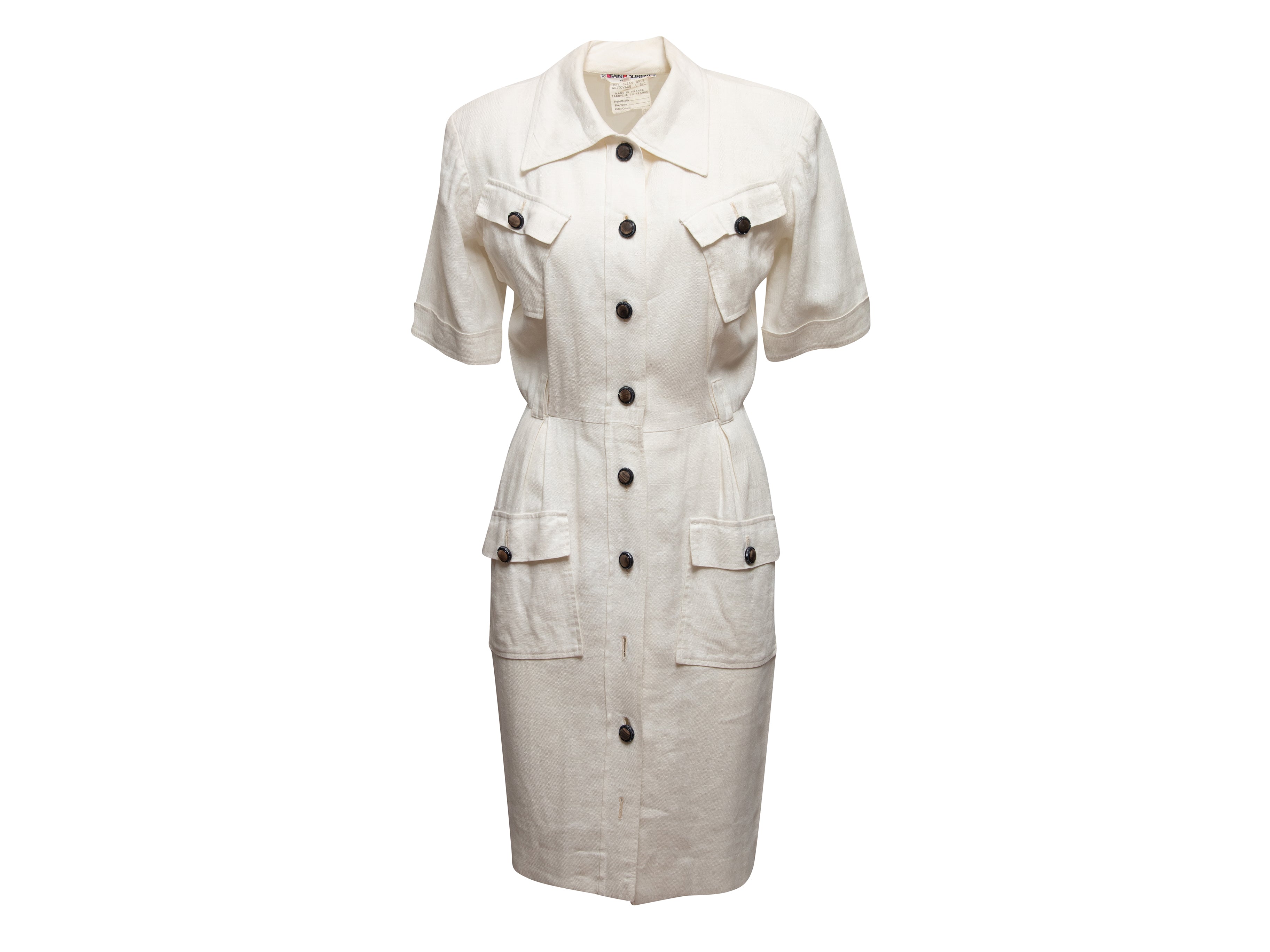 Vintage White Saint Laurent 1970s Linen Dress Size EU 38 - Designer Revival