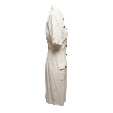 Vintage White Saint Laurent 1970s Linen Dress Size EU 38 - Designer Revival