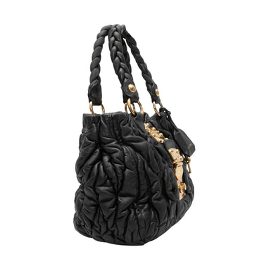 Black Miu Miu Crinkle Leather Crossbody Bag - Designer Revival