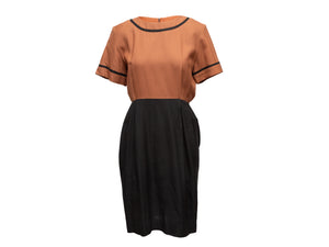 Vintage Brown & Black Balmain Ivoire 1980s Linen Dress
