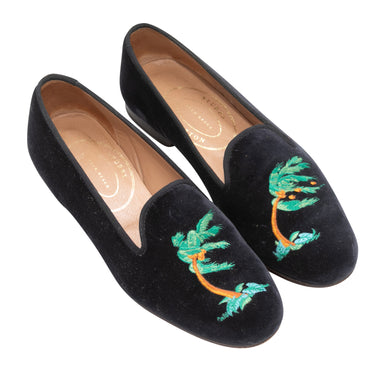 Black & Multicolor Stubbs & Wootton Palm Tree Loafers Size 37.5