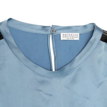 Light Blue Brunello Cucinelli Monili-Trimmed Blouse Size US M - Designer Revival