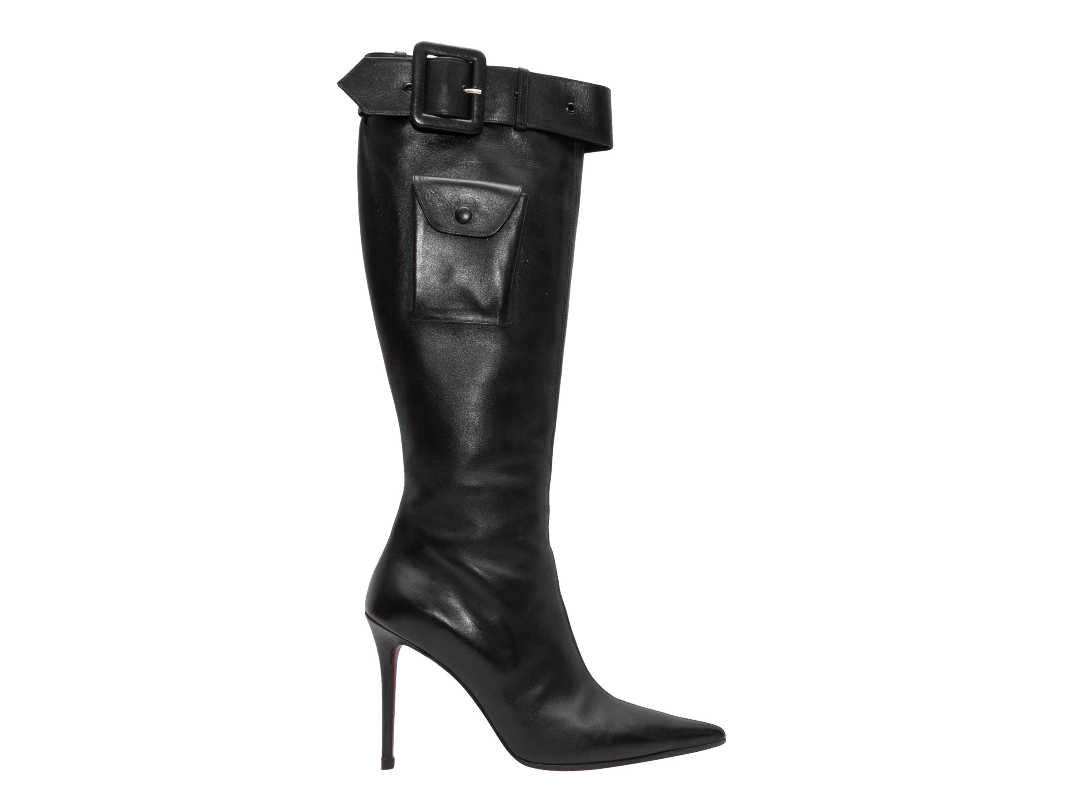Black Christian Louboutin Knee-High Pointed-Toe Pocket Boots Size 39 - Atelier-lumieresShops Revival
