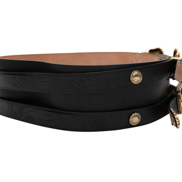 Black Alexander McQueen Wide Tooled Leather Belt Size US S - Designer Revival