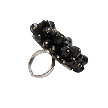 Black & Silver-Tone Andrew Gn Beaded Cocktail Ring