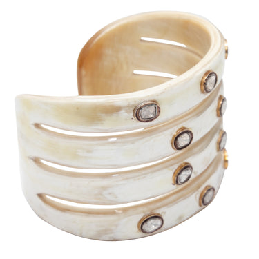 Beige & White Arthur Mader Sliced Diamond & Horn Cuff Bracelet