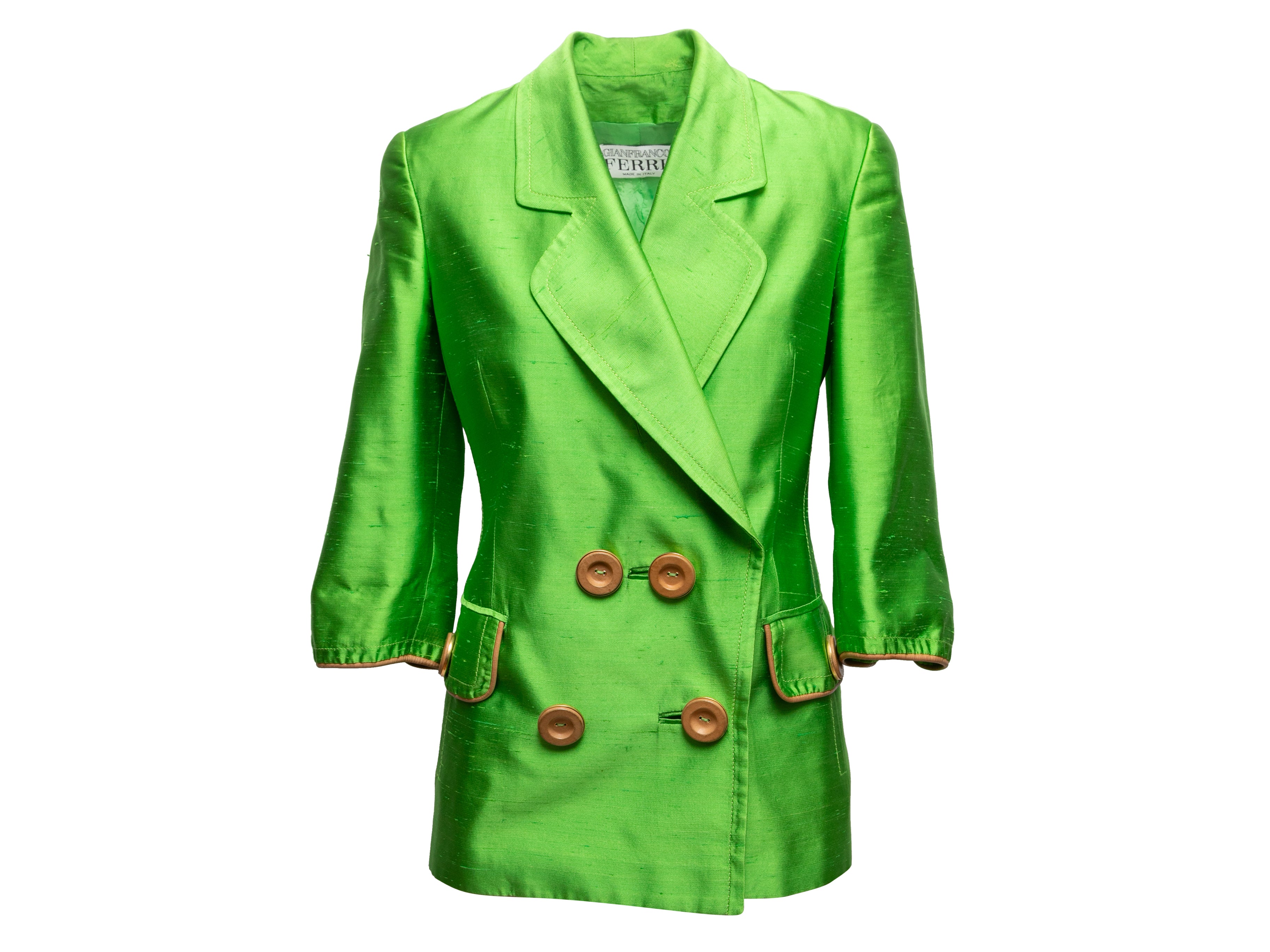Vintage Lime Gianfranco Ferre Silk Blazer Size US S/M - Designer Revival