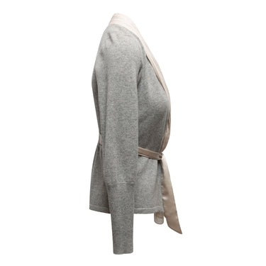 Grey & White Brunello Cucinelli Cashmere Silk-Trimmed Cardigan Size US XS - Designer Revival