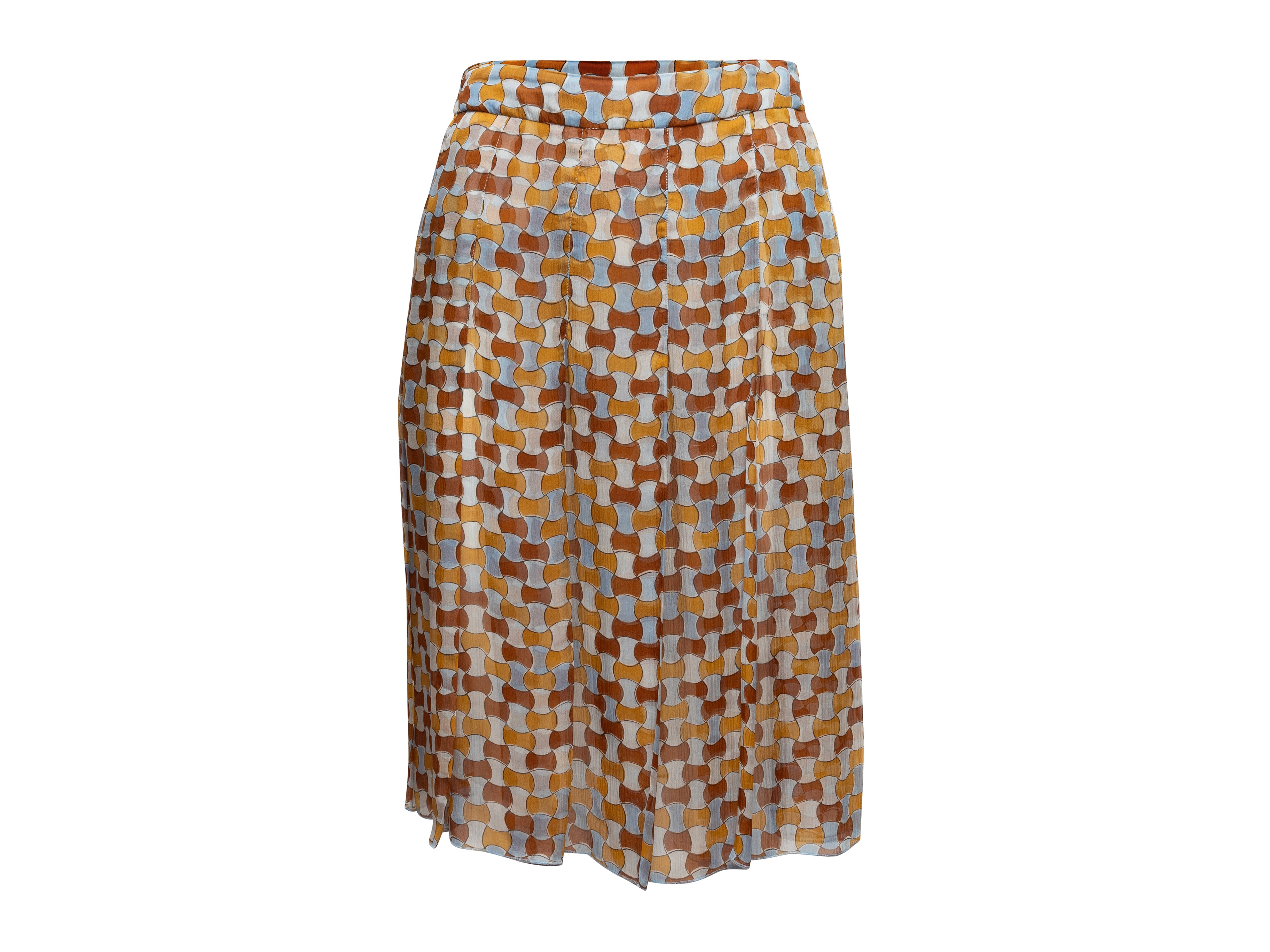 Vintage Brown & Multicolor Prada 1990s Silk Printed Skirt Size EU 40 - Designer Revival