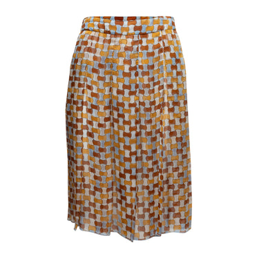 Vintage Brown & Multicolor Prada 1990s Silk Printed Skirt Size EU 40 - Designer Revival