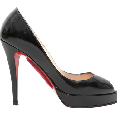 Black Christian Louboutin Patent Peep-Toe Heels Size 37