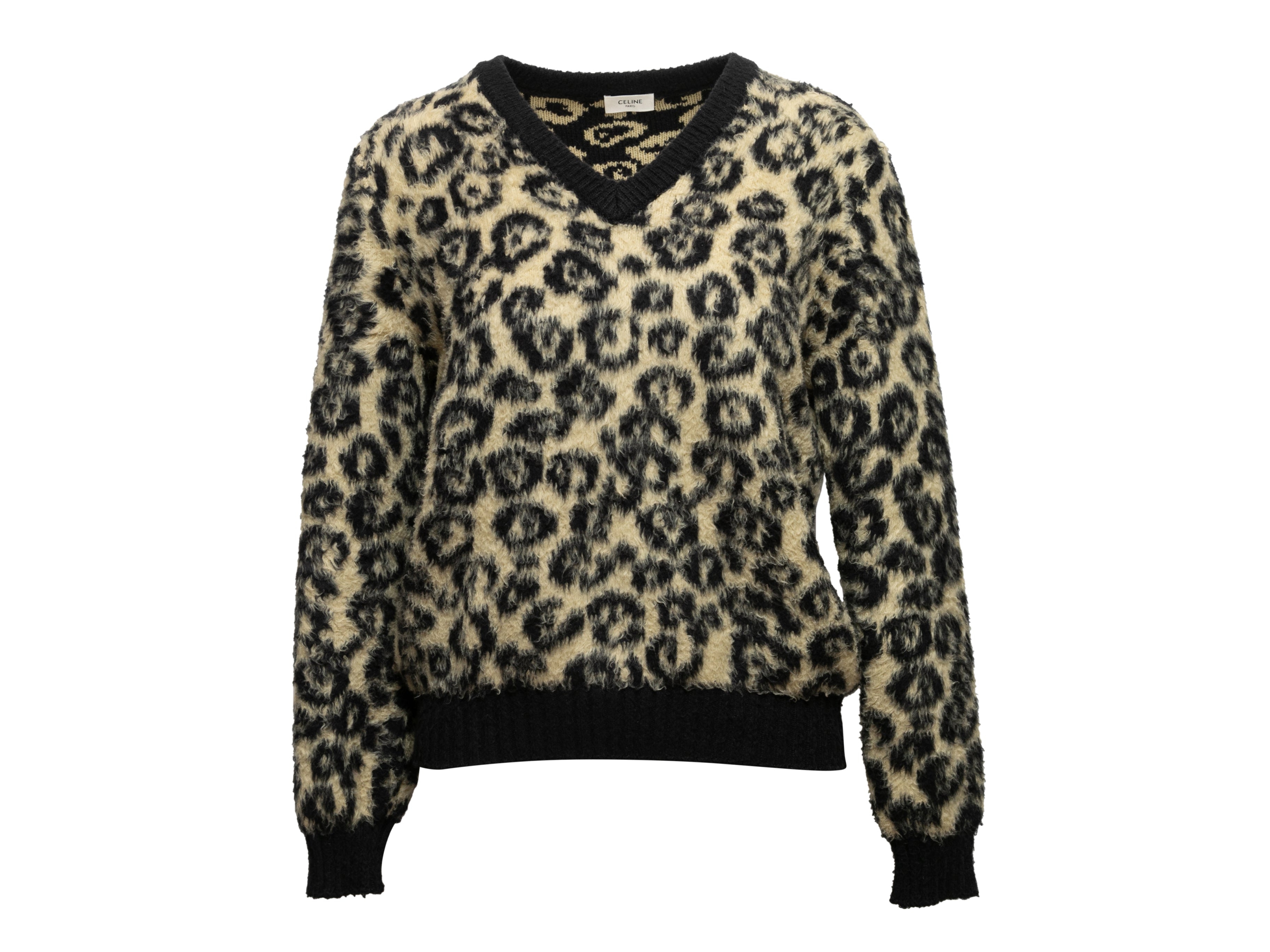 Black & Beige Celine Leopard Patterned Sweater Size M - Designer Revival